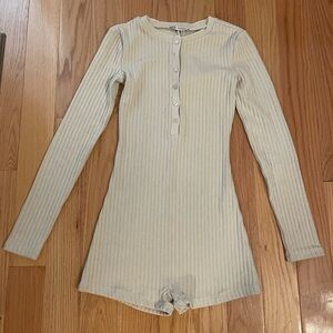 Zara Cream Ribbed Long Sleeve Romper